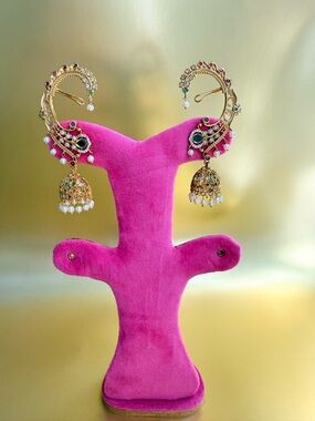 Gold-Tone Pearl & Green Stone Jhumka Earrings - Women's Jewelry